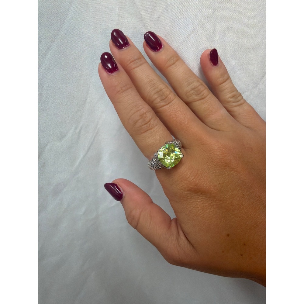 Judith Ripka Sterling Silver Lime Green Quartz Cushion Cut Cocktail Ring